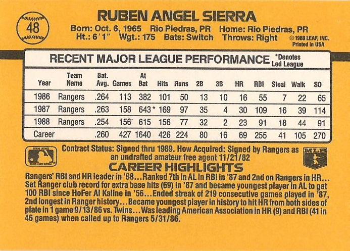 Ruben Sierra  baseball card collectible - Main Image 2
