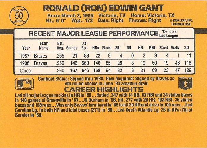 Ron Gant  baseball card collectible - Main Image 2