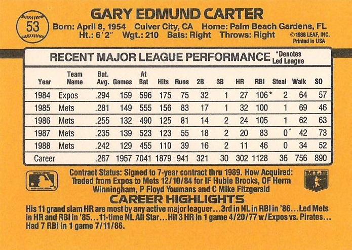 Gary Carter  baseball card collectible - Main Image 2