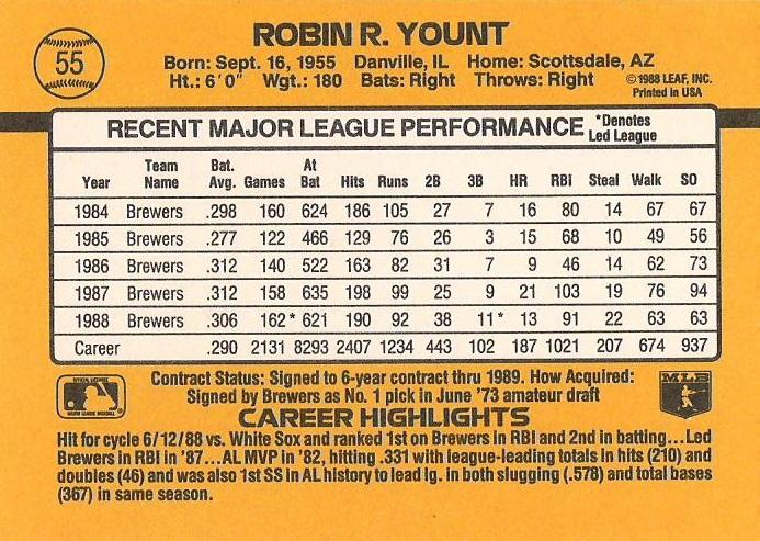 Robin Yount  baseball card collectible - Main Image 2