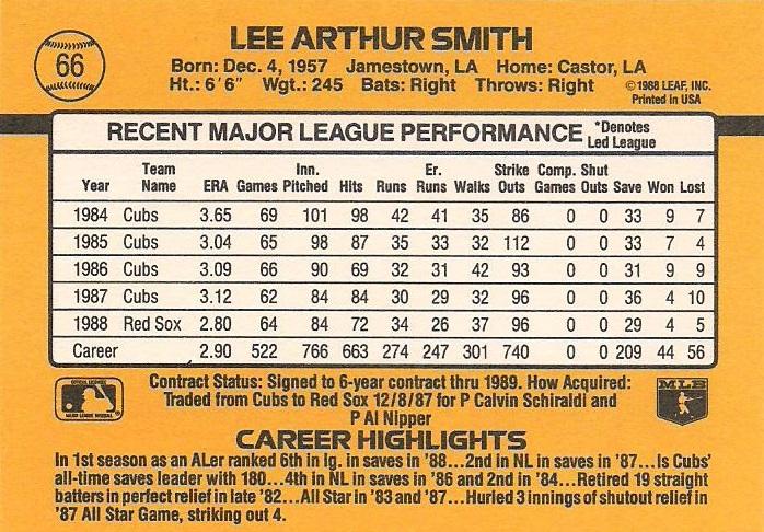 Lee Smith  baseball card collectible - Main Image 2