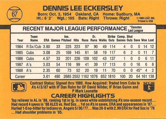 Dennis Eckersley  baseball card collectible - Main Image 2