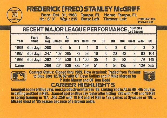 Fred McGriff  baseball card collectible - Main Image 2