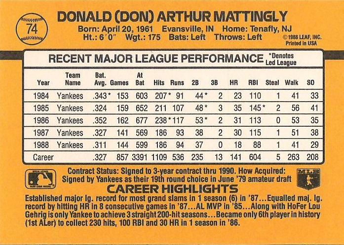Don Mattingly  baseball card collectible - Main Image 2