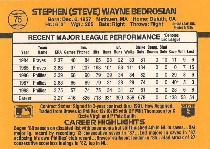 Steve Bedrosian  baseball card collectible - Main Image 2