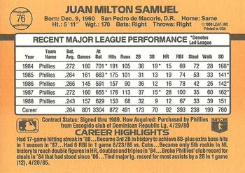Juan Samuel  baseball card collectible - Main Image 2
