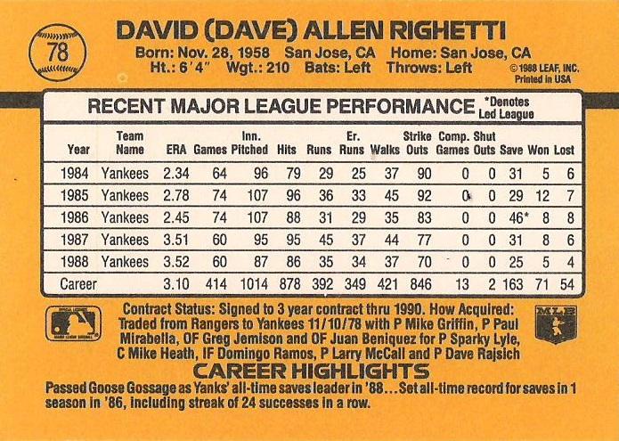 Dave Righetti  baseball card collectible - Main Image 2