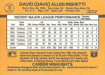 Dave Righetti  baseball card collectible - Main Image 2