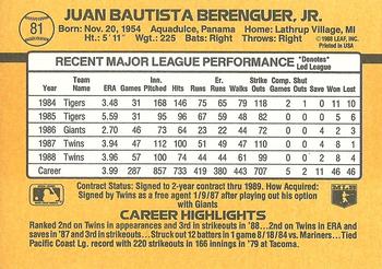 Juan Berenguer  baseball card collectible - Main Image 2