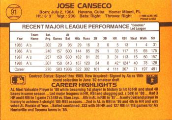 Jose Canseco  baseball card collectible - Main Image 2