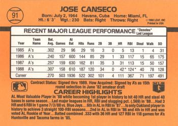 Jose Canseco  baseball card collectible - Main Image 2