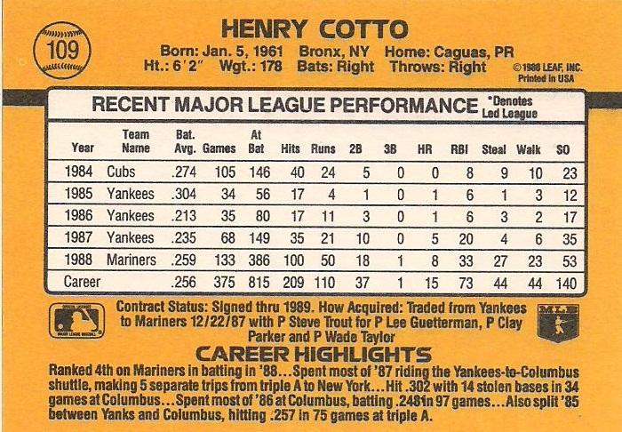 Henry Cotto  baseball card collectible - Main Image 2