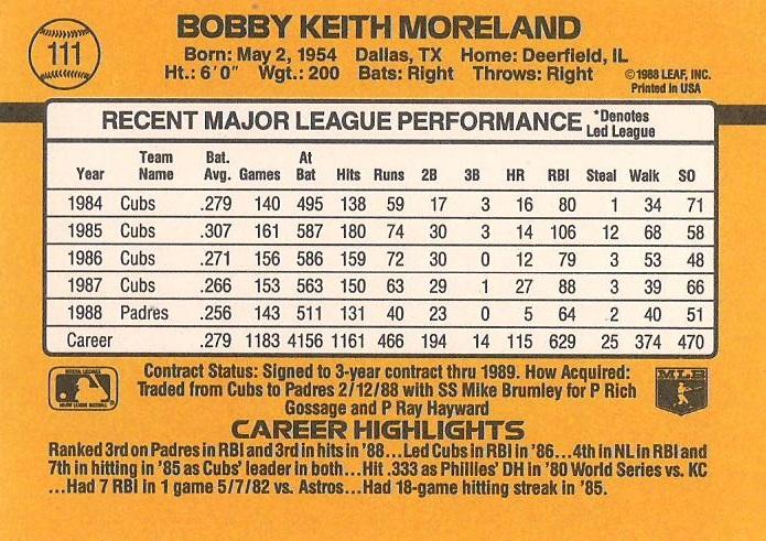 Keith Moreland  baseball card collectible - Main Image 2