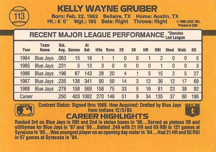 Kelly Gruber  baseball card collectible - Main Image 2
