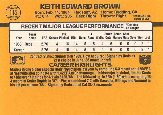 Keith Brown  baseball card collectible - Main Image 2
