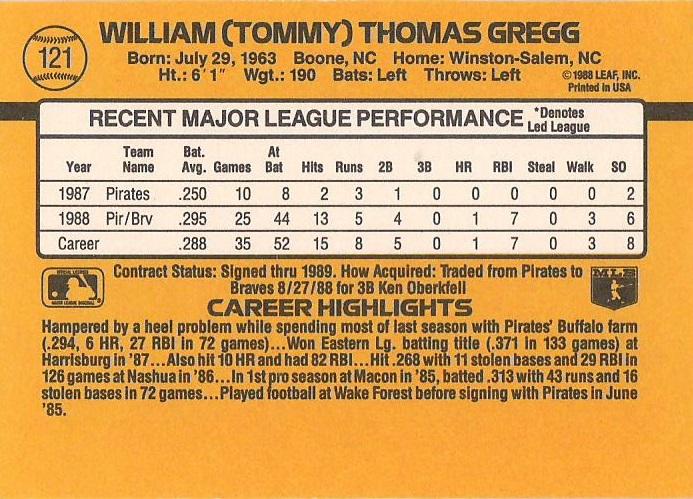 Tommy Gregg  baseball card collectible - Main Image 2