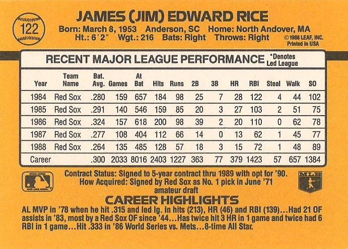 Jim Rice  baseball card collectible - Main Image 2