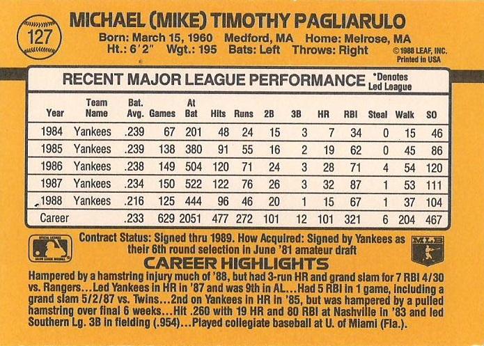 Mike Pagliarulo  baseball card collectible - Main Image 2