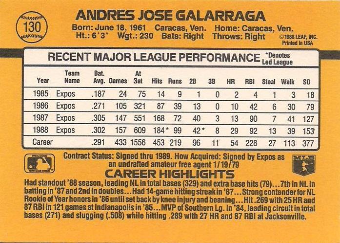 Andres Galarraga  baseball card collectible - Main Image 2