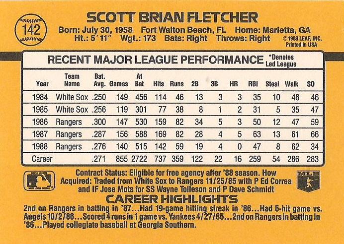 Scott Fletcher  baseball card collectible - Main Image 2