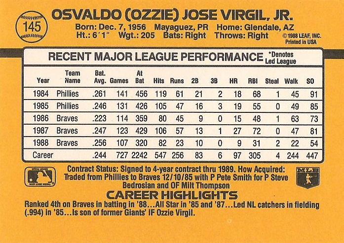 Ozzie Virgil  baseball card collectible - Main Image 2