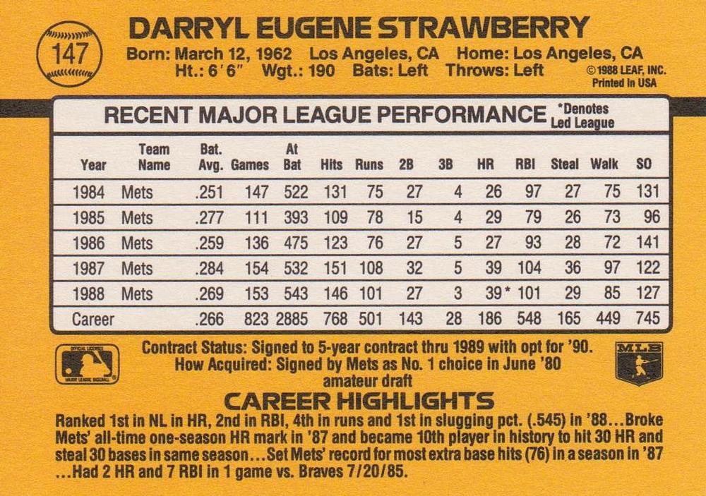Darryl Strawberry  baseball card collectible - Main Image 2