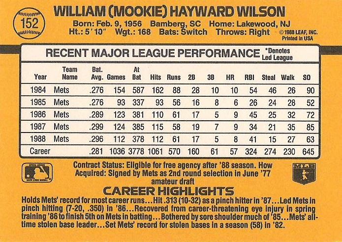 Mookie Wilson  baseball card collectible - Main Image 2