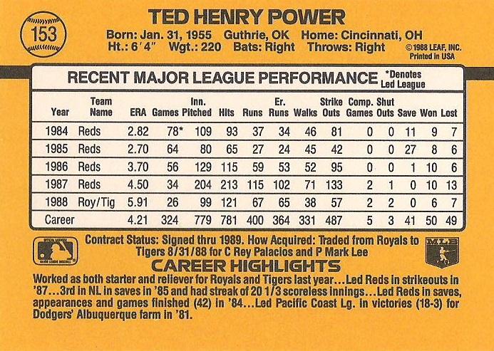Ted Power  baseball card collectible - Main Image 2