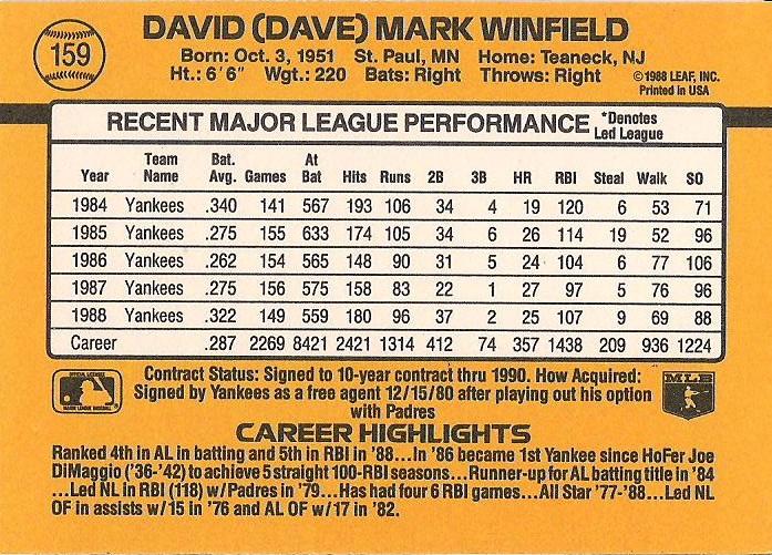 Dave Winfield  baseball card collectible - Main Image 2