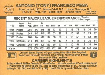 Tony Pena  baseball card collectible - Main Image 2