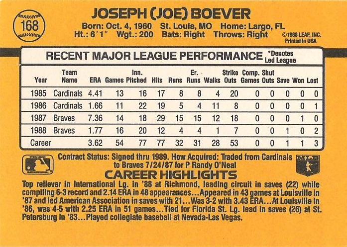 Joe Boever  baseball card collectible - Main Image 2