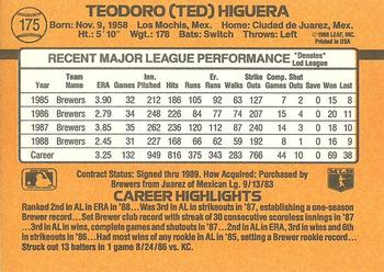 Ted Higuera  baseball card collectible - Main Image 2
