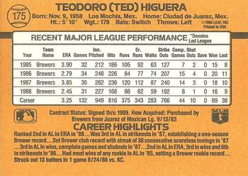 Ted Higuera  baseball card collectible - Main Image 2
