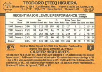 Ted Higuera  baseball card collectible - Main Image 2