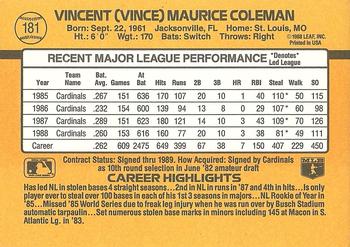Vince Coleman  baseball card collectible - Main Image 2