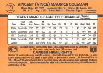 Vince Coleman  baseball card collectible - Main Image 2