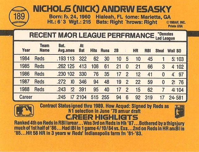 Nick Esasky  baseball card collectible - Main Image 2