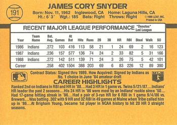 Cory Snyder  baseball card collectible - Main Image 2
