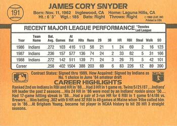 Cory Snyder  baseball card collectible - Main Image 2
