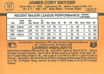 Cory Snyder  baseball card collectible - Main Image 2