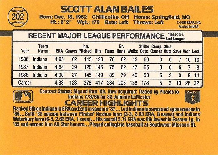 Scott Bailes  baseball card collectible - Main Image 2
