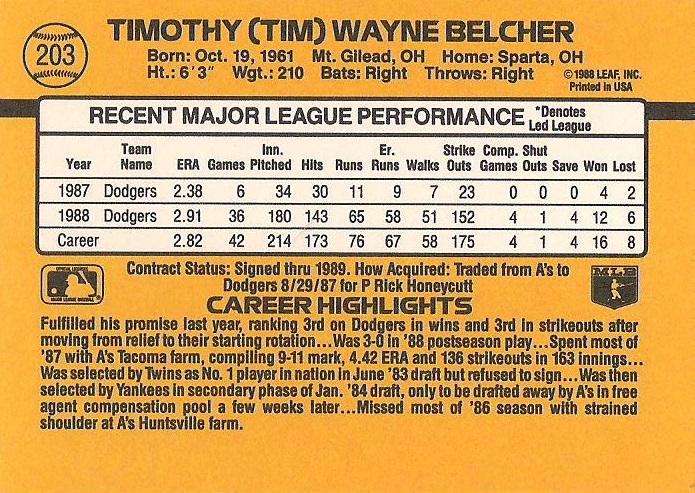 Tim Belcher  baseball card collectible - Main Image 2