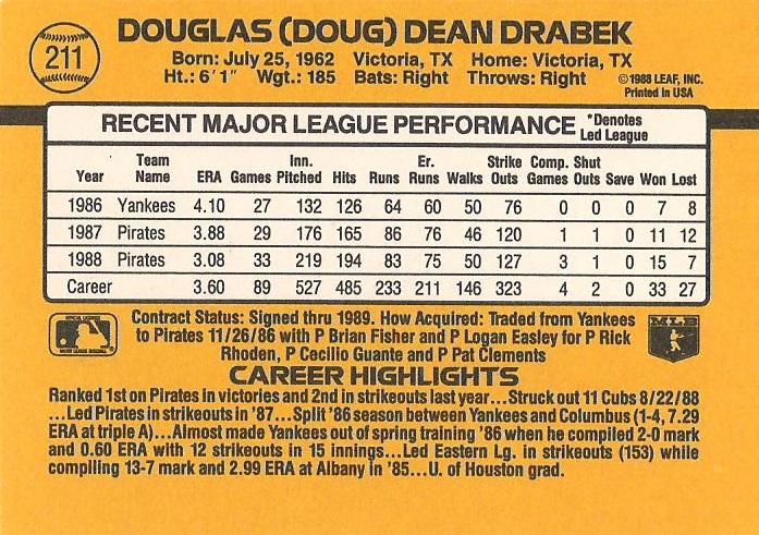 Doug Drabek  baseball card collectible - Main Image 2