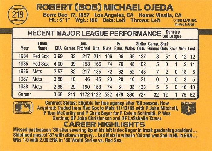 Bob Ojeda  baseball card collectible - Main Image 2