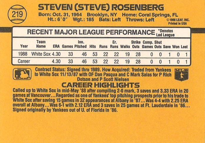 Steve Rosenberg  baseball card collectible - Main Image 2