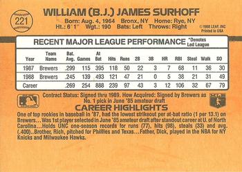 B.J. Surhoff  baseball card collectible - Main Image 2