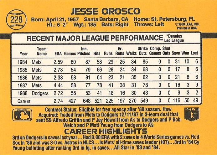 Jesse Orosco  baseball card collectible - Main Image 2