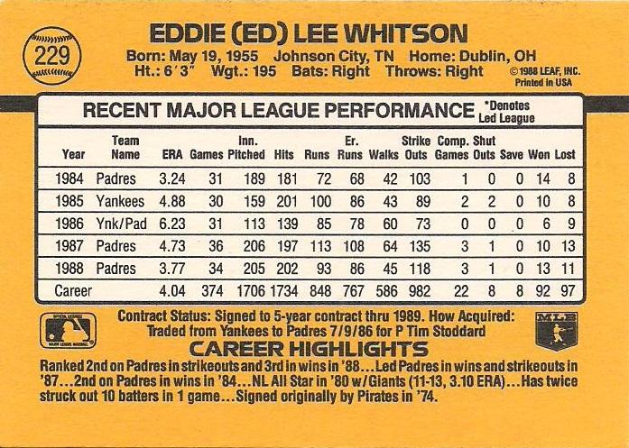 Ed Whitson  baseball card collectible - Main Image 2