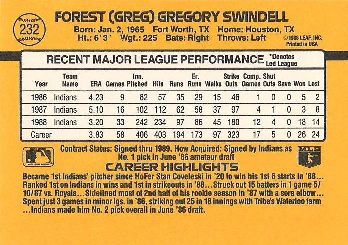 Greg Swindell  baseball card collectible - Main Image 2