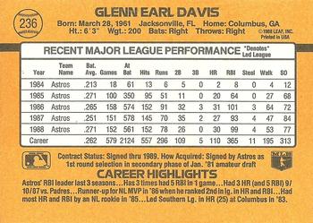 Glenn Davis  baseball card collectible - Main Image 2